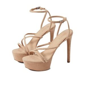 SCHUTZ Zilla Platform Heels in Beige Suade